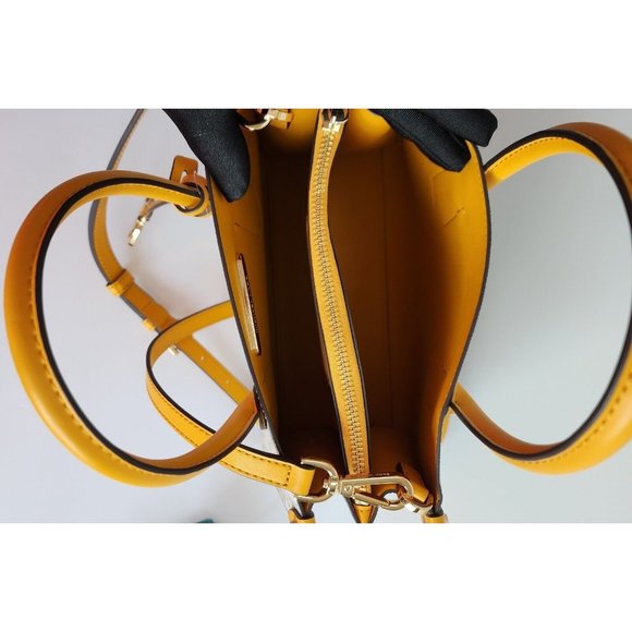 Michael Kors Center Stripe SUN Yellow Signature MAPLE small Satchel Tote NWT! - Picture 8 of 13